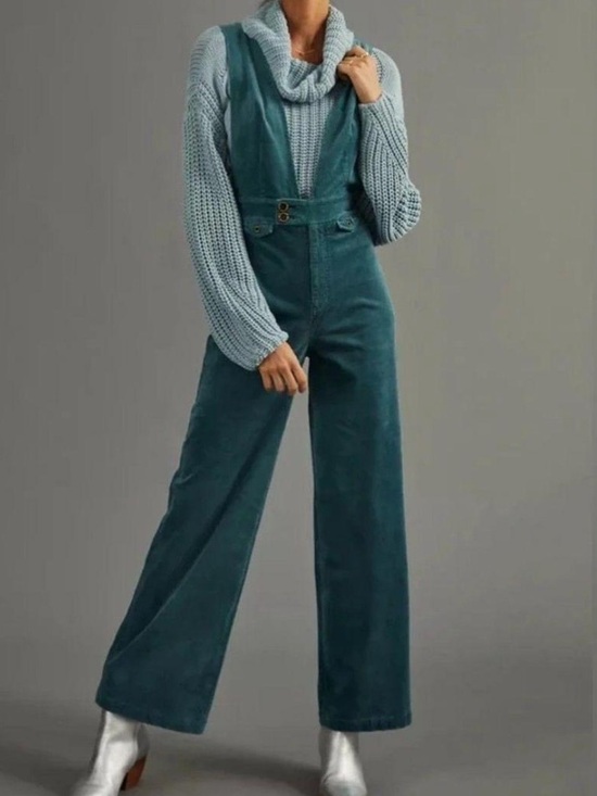 Pilcro Pants - Pilcro Anthropologie green corduroy wide leg overalls jumpsuit size 28